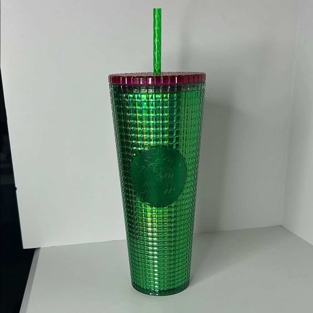 Starbucks 24oz Iridescent Green and Pink Tumbler w/ Straw NWT